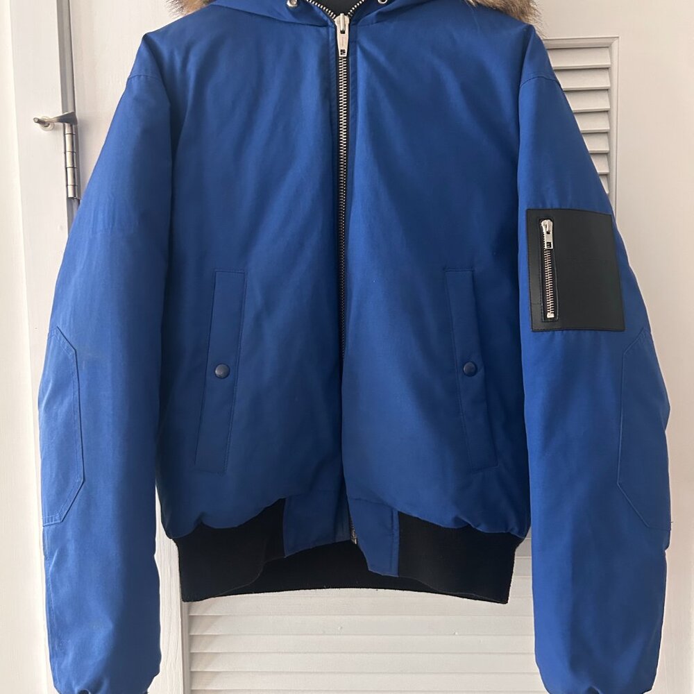 Kooples Blue & Black Puffer Jacket with Faux Fur Hood - Picture 3 of 7